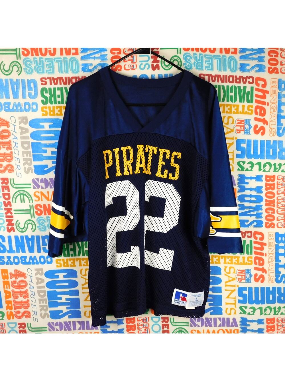 Vintage Russell Athletic Football Jersey Size L Blue Mesh Practice 90s Pirates